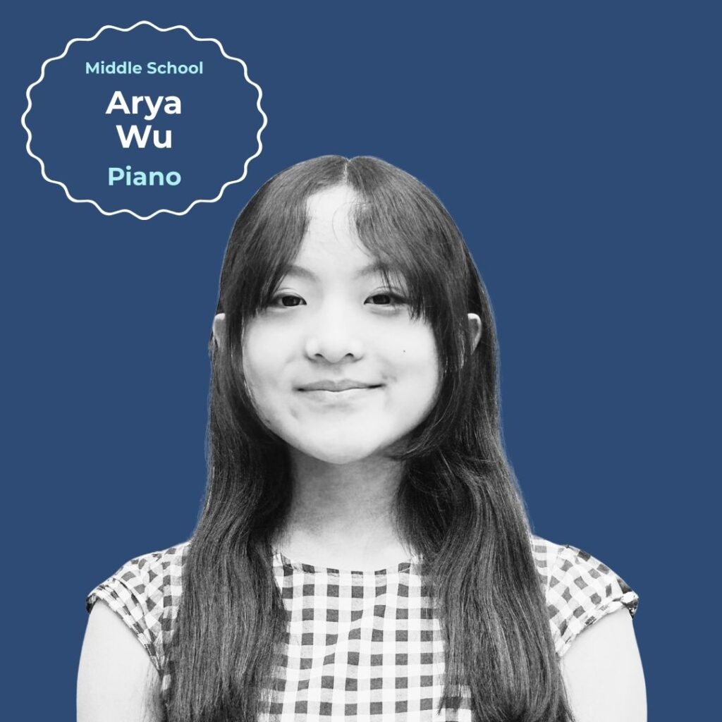 Photo of Arya Wu, middle school winner of the 2025 Youth Music Competition, presented by Masterworks Choral Ensemble.